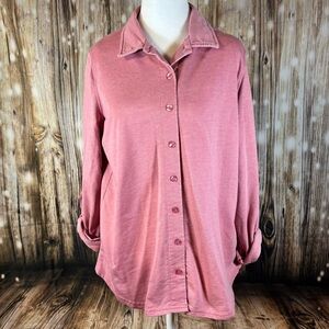 Jane And Delancey Top M Pink Button Up Shirt Boho Casual Vintage Look Wash New